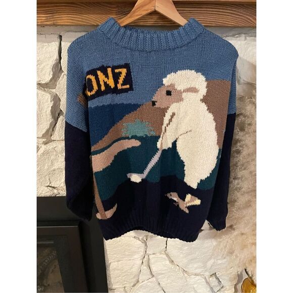 Bonz Sweaters - Bonz wool sheep golfing crewneck sweater made in New Zealand size L